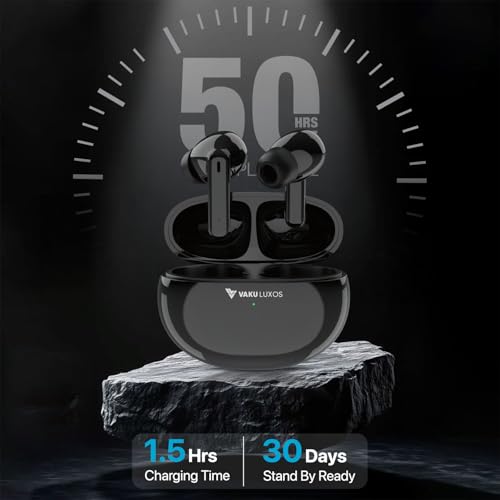 Image of Vaku Luxos SONAIR TWS Bluetooth 5.4 Earbuds | 60H Playtime | Touch Controls | Type-C Fast Charging | 10mm Driver | Voice Assistant | Deep Bass Wireless Earbuds with Charging Case- Black