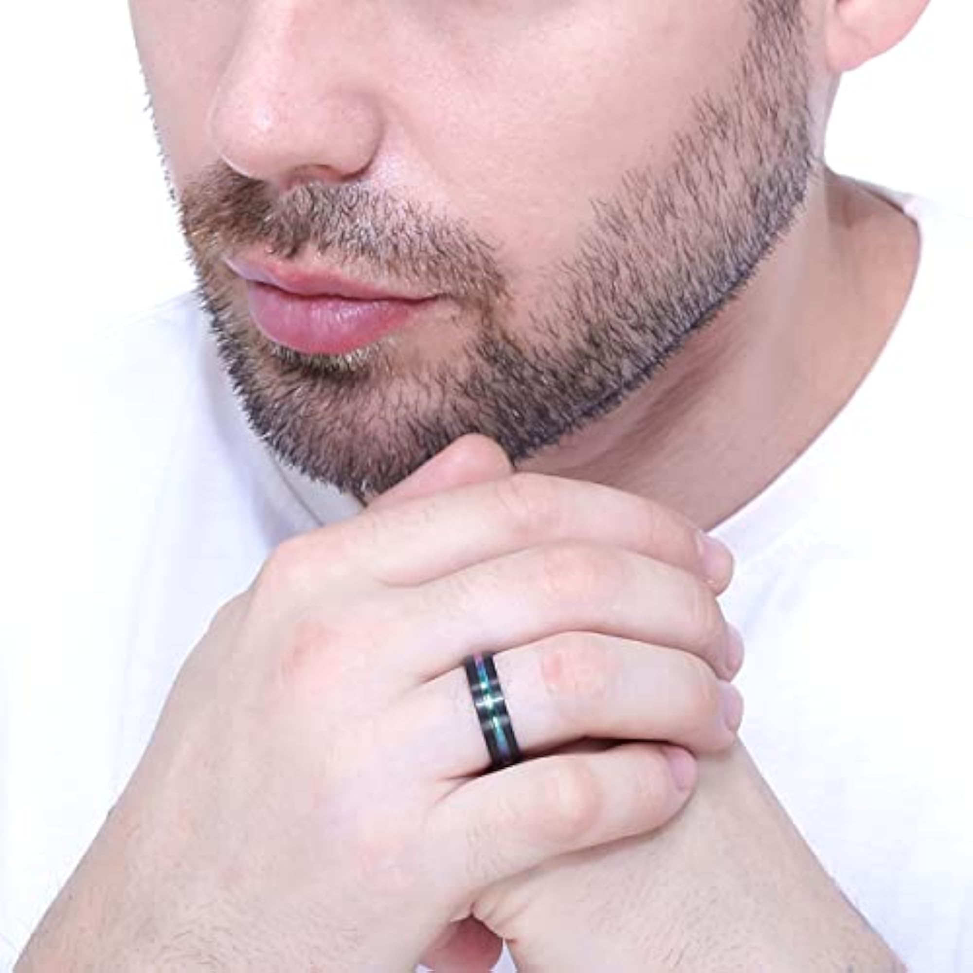 Platinum Plated Titanium Steel Black Bands Ring for Men