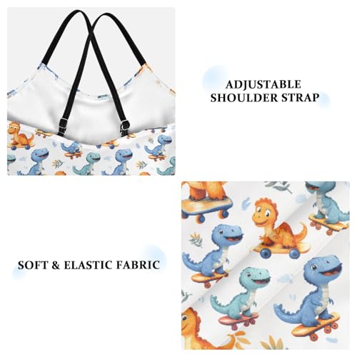 senya Girls Swimsuits One-Piece Swimwear Tie Bathing Suit Beach Summer Round Neck 7-8T Dinosaur Skateboard Pattern3