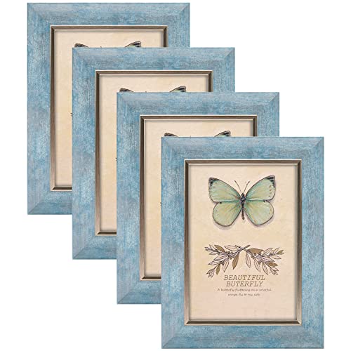 Xuanluo Picture Frames Set Rustic Retro Photo Frame With Tempered Glass Wall Mount And Tabletop Display Family Friends Wedding Gift (5 X 7 Inch, Blue-4Pcs) #TOP11