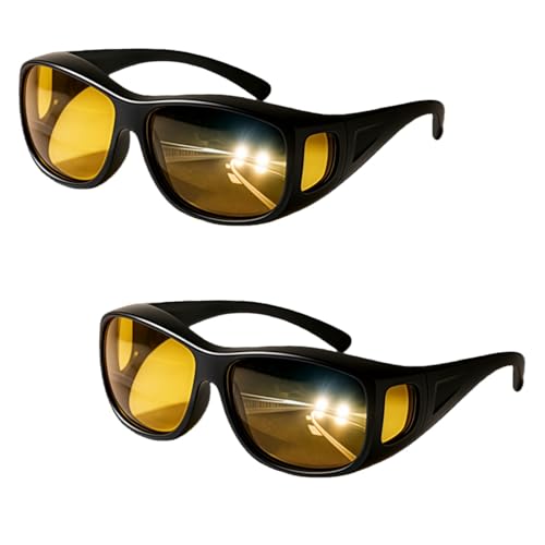 Beralen Gafas Vision+Noche Tecnología Óptica - gafas de conducción nocturna polarizadas antideslumbrantes 2 pcs, lentes amarillas antirreflejo, sobre-gafas compatibles con gafas graduadas, unisex