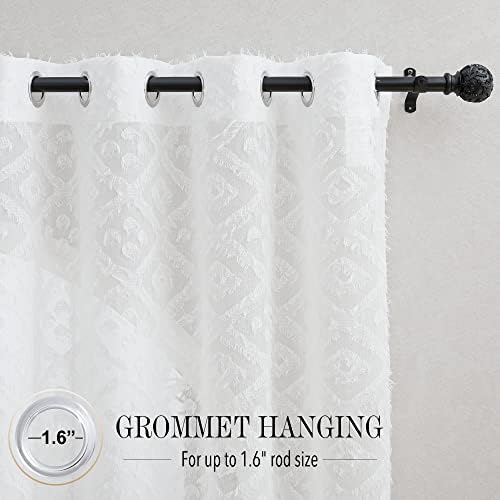 PONY DANCE Luxury Voile Curtain - Soft Vertical Living Room Curtain 2 Panels, Decorative Curtain Drapes, Rhombus Jacquard Geometric Curtain, W 55" x D 84", White