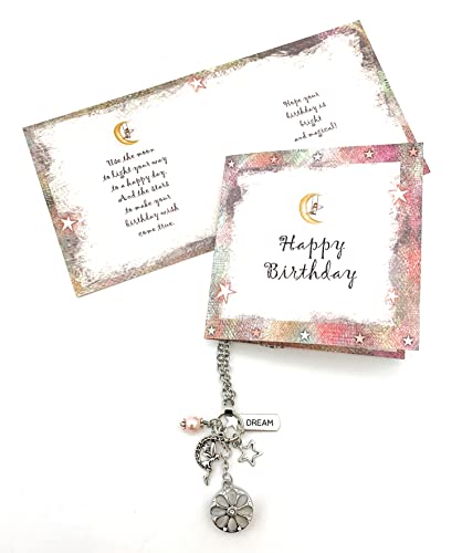 Smiling Wisdom - Birthday Dream Moon Fairy Angel Greeting Card And Snap Button Necklace Gift Set - Woman Friend Teen Girls - Silver #TOP7