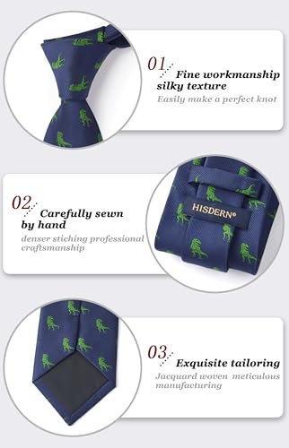 Image of HISDERN Ties for Men Classic Animal Tie and Pocket Square Set Jacquard Woven Silk Neckties Handkerchief Wedding Party