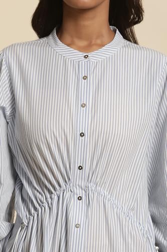 Image of W for Woman W Women White Striped Print Cotton A-Line Dress