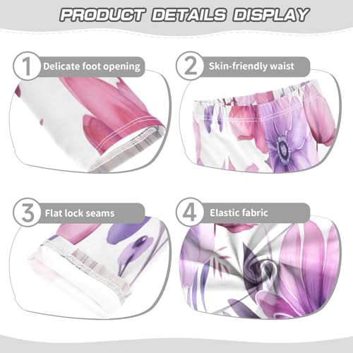 Toddler Girls Leggings Printed Yoga Pants Leggings Purple Flower Leaves for Kids3