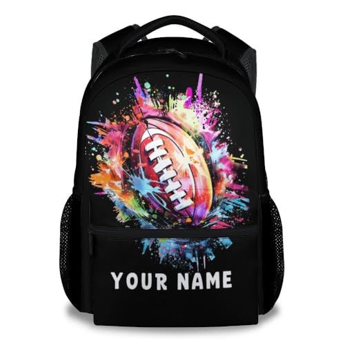 Custom Football Backpack for Girls, 17 Inch Black Backpacks for Primary School, Cool Lightweight Bookbag for Teens