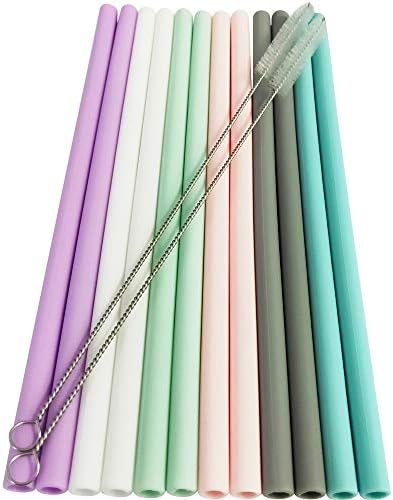 12Pcs Silicone Straws Reusable Straws BPA Free Drinking Straws for 30&20 Oz Yeti/Ozark/Rtic Tumblers +2Pcs Brushes+1 Storage Pouch