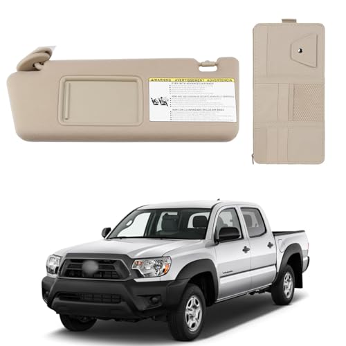 KruzeKraft Sun Visor Left Driver Side Beige Fits for Toyota Tacoma 2005-2012 with Storage Bag Fits 74320-04181-B1 W/O Light