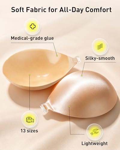 Image of Niidor Adhesive Bra Strapless Ultra Sticky Invisible Push up Silicone Bra Multiple Colors Sizes Reusable for Backless Dress