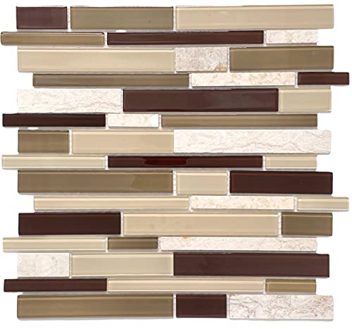 Tenedos Autumn Brown Mocha Beige Glass & Stone Mosaic Tile