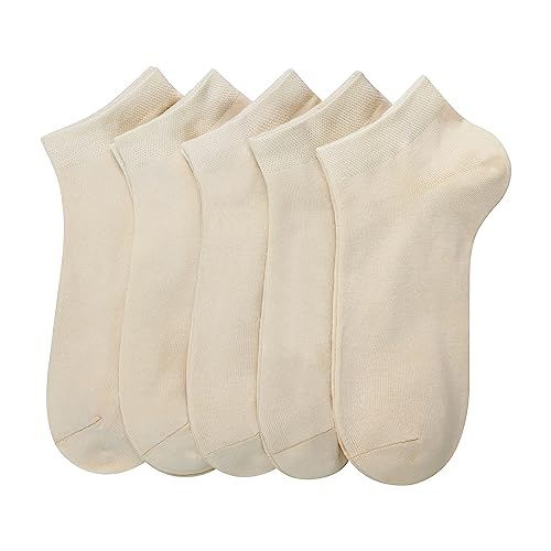 SERISIMPLE Women Viscose Bamboo Ankle Socks Low Cut Thin Sock Lightweight Pastal Color Soft Sock 5 Pairs(Off-white, Large)