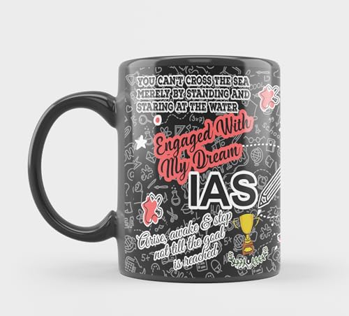 Image of IAS Doodle Printed Black Ceramic Coffee Mug | 325 ml Motivational Tea & Coffee Cup | Gift Mug for IAS Aspirants, Students & Office Use | Microwave & Dishwasher Safe