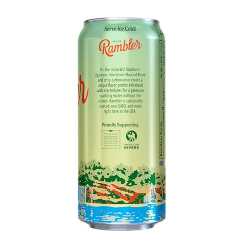 Image of AUTX RAMBLER Sparkling Water, Texas Limestone Mineral Blend, Lemon-Lime Flavor, 16-Ounce Tallboy Cans, 12-Pack