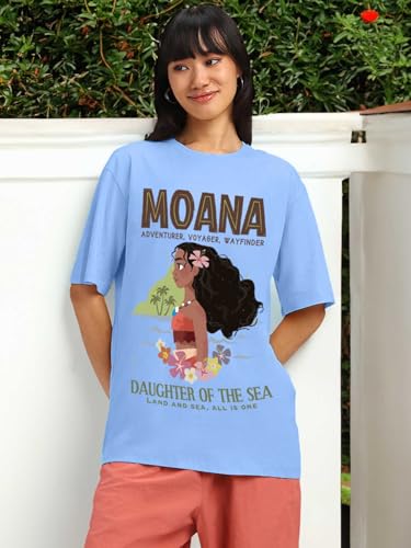 Image of JUNEBERRY 100% Pure Cotton Oversized Baggy Fit Official Disney Merchandise Cool & Goofy Graphic Printed T-Shirt for Women (Characters: Moana, Pooh & Lion King)