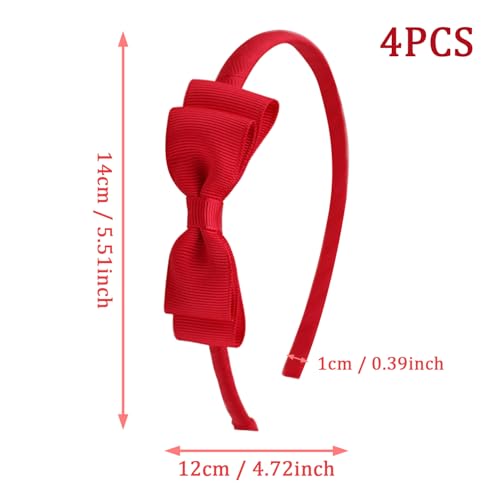 SYEYCW 4 Pcs Red Bow Hairbands, School Bows Headbands, Girls Uniform Bow Headband, Hair Accessories for Girls, Toddlers, Teens, Alice Ribbon Bands, Gift for Christmas Birthday New Year Present - Image 3