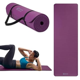 Gaiam Essentials Thick Yoga Mat Fitness & Exercise Mat with Easy-Cinch Carrier Strap, Purple, 72"L X 24"W X 2/5 Inch Thick, 10mm