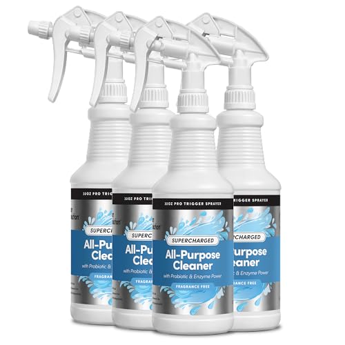 Image of Clean Revolution SuperCharged All Purpose Cleaner Refill with Smart Probiotic + Enzyme Complex, Multi-Surface Kitchen Bathroom & Floor Cleaner, Fragrance Free, 32 Fl Oz (Pack of 4)