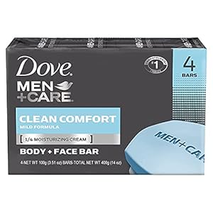 Dove Men Care Body + Face Bar Soap, Clean Comfort Mild Formula, 3.51 oz (100g) – 4 Bars4