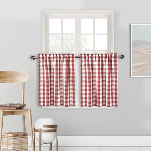 Amzdecor Buffalo Check Tier Curtains for Kitchen, Thick Yarn Dyed...