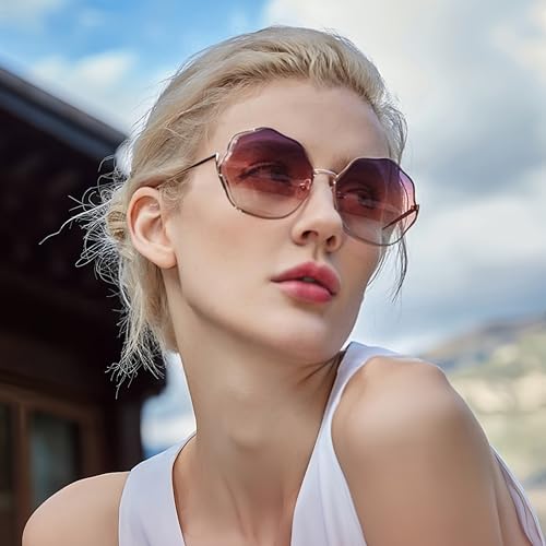 HEPTICS Oversized Petal Sunglasses, Gradient Purple-Pink Lenses, Rose Gold Metal Frame, UV Protection,Trendy Sun Glasses for Women2
