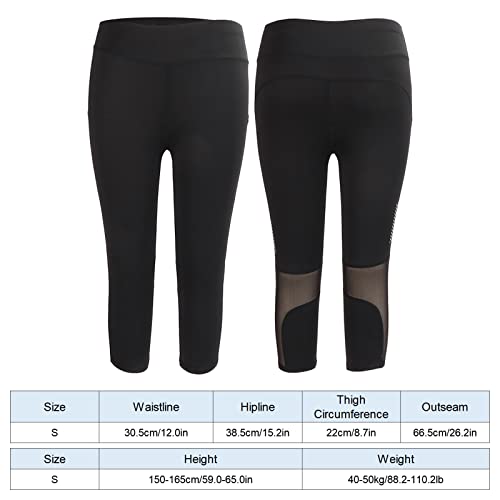 Calças de ioga 3/4 de comprimento feminino, leggings esportivas de cintura alta com controle de barr