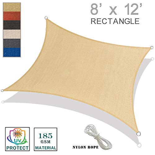 SUNNY GUARD 8' x 12' Sand Rectangle Sun Shade Sail UV Block