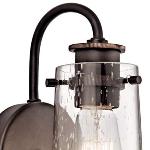 Image of Kichler Braelyn 9.5 inch Wall Sconce in Olde Bronze, 1-Light Industrial Wall Mount with Clear Seeded Glass, (9.5 inch H x 5 inch W), 45457OZ