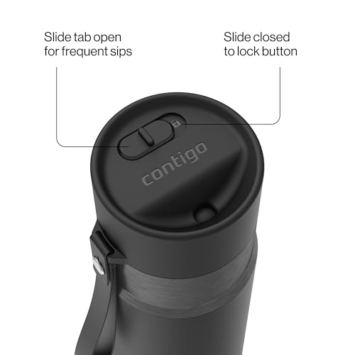 Image of Contigo AutoSeal 24 oz Stainless Steel Vacuum-Insulated Water Bottle with Leakproof Push-Button Spout & Lock, Carry Strap, BPA-Free & Lead-Free, Dishwasher Safe