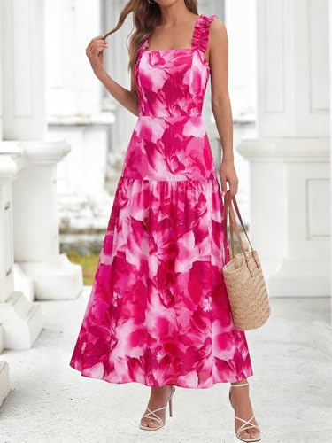 Image of BTFBM Dresses for Women Summer 2026 Formal Sleeveless Smocked Floral Long Wedding Guest Dress Party Spring