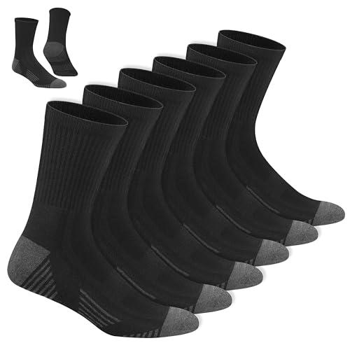 NAVYSPORT Chaussettes de sport en coton crew pour hommes, lot de 6 paires, Longueur de léquipage (43-46, Noir)