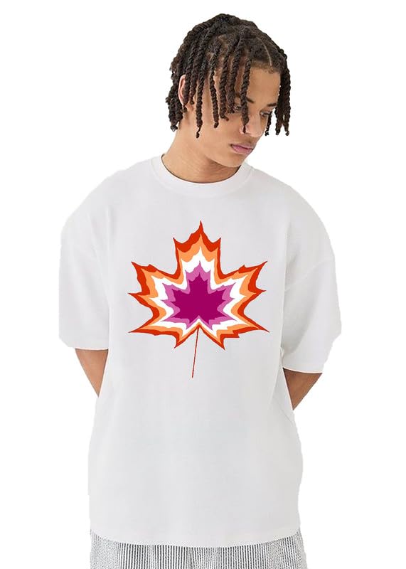 EPIKO Graphic Pride Leaf Printed Oversized T-Shirt for Men | Logo Print T-Shirt for Men White 1