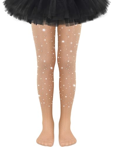 qikqik Girls Fishnet Tights Kids Fishnet Stockings Toddler Glitter Tights Girls Sparkly Stockings Rhinestone Halloween Socks