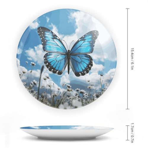 Plato Decorativo de Porcelana Hueso Mariposa Azul 6 pulgadas miniatura 2