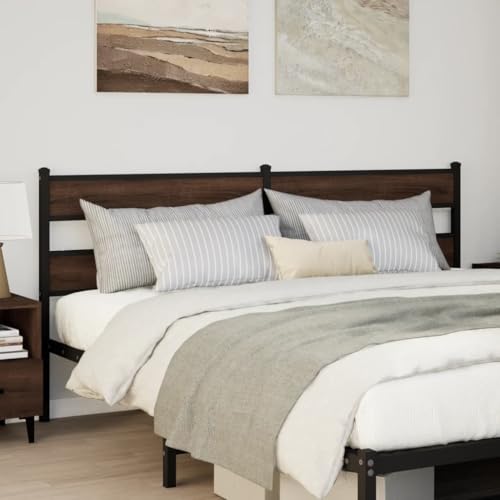 Teenpull Cabecero marrón efecto roble 180 cm, marco de acero resistente, madera de madera, diseño clásico para dormitorio, cabecero de cama con patas de metal