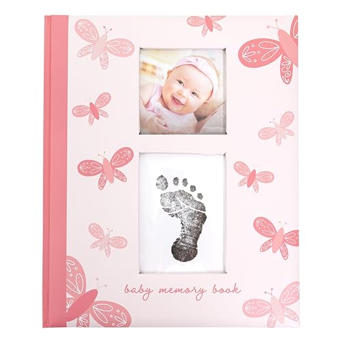 Image of Little Blossoms Butterfly Baby Memory Book for Girls, First 5 Years Milestone Journal and Pregnancy Keepsake, Baby Scrapbook with Handprint and Footprint Ink Pad, Pink