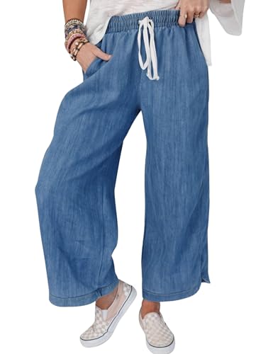 Athlisan Women Baggy Wide Leg Jeans Casual High Rise Elastic Waist Denim Pants with Pockets