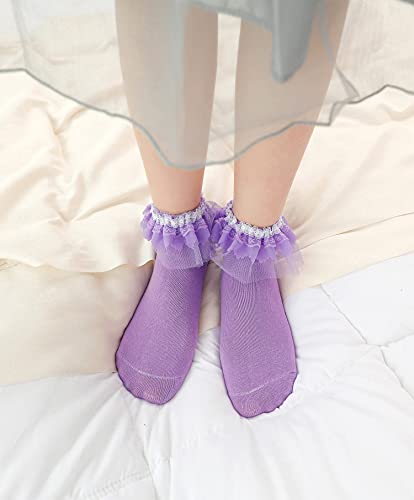 Women Ankle Socks Lace Ruffle Frilly Cute Princess Dress Cotton Socks for Girl 3 Pairs3