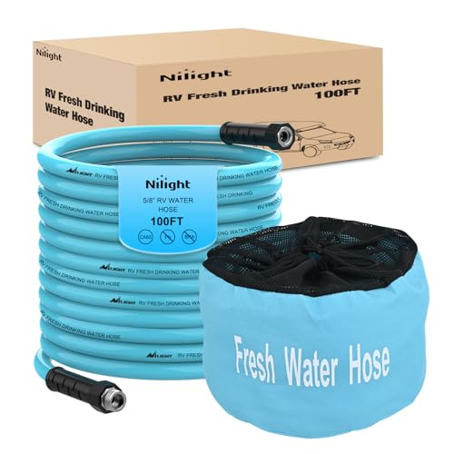 Image of Nilight RV Water Hose 100FT Garden Drinking Hoses with Storage Bag | Leakproof Anti-Kink 5 /8 inch Inner Flexible Lightweight Freshwater Hose for RVs Campers Travel Trailer Boat Car Wash Accessories
