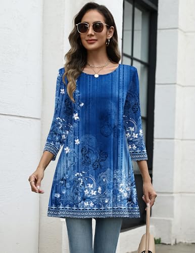 Image of Zeagoo Women Tops 3 /4 Sleeve Dressy Casual Plus Size Tunics Loose Blouses