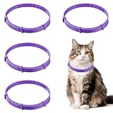4 Stück Flohhalsband Katze, 38 x 1 cm Beruhigungshalsband für Katzen, Anti Stress Halsband Katze, Zeckenhalsband für Katzen, Verstellbar, Wasserabweisend, für Kätzchen und Erwachsene Katzen, Violett