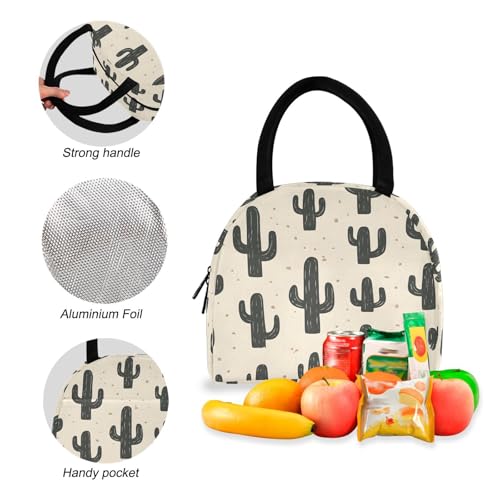 Backpack Lunch Box Set Large Capacity Travel Backpacks and Insulated Lunch Bag for Commute Hiking Picnic Cactus Pattern Print4