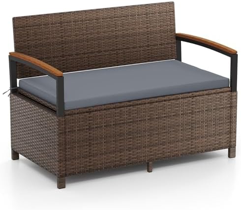 COSTWAY Gartenbank Polyrattan mit Stauraum und Kissen, wetterfest...