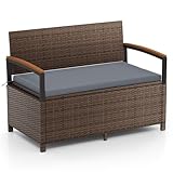 COSTWAY Gartenbank Polyrattan mit Stauraum und Kissen, wetterfeste Truhenbank, 2-Sitzer Balkonbank mit integrierter Kissenbox, Sitzbank für Garten,...