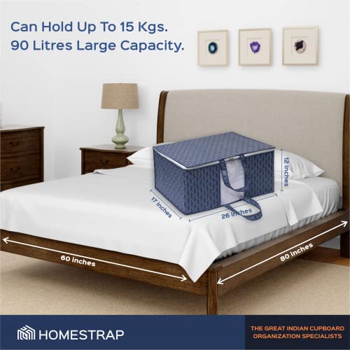 HomeStrap Printed Underbed Storage Bag/Organizer/Blanket Cover with Front Handle (Navy Blue, Pack of 6) 1