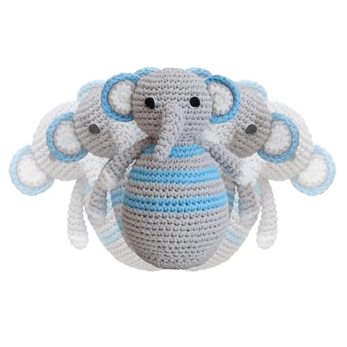 SINDIBABA Peluche de elefante Jumbo (azul, 13 cm) para bebés a partir de 0 meses Juguete de motricidad con efecto timbre, suave y forrado, hecho a mano y ganchillo