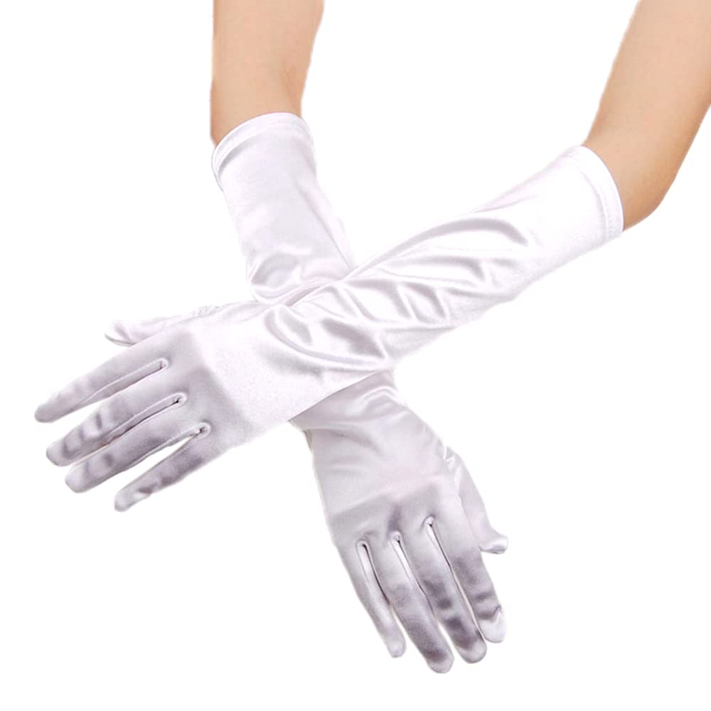 Classic Women's Gloves, Medium Long, Elastic Elegant 1920s Style Evening Gloves, Satin Gloves, Gothic Opera Festival Party Wedding Bridal Gloves for Festive Fancy Dress Costumes Carnival, White — image 1