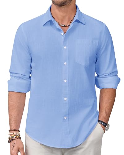 Alimens & Gentle Leinenhemd Herren Langarm Hemd Männer Baumwolle Leinen Shirt Regular Fit Freizeithemden Sommer Strand Tshirt