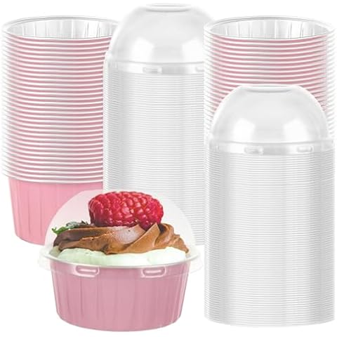 LDXDRU 100 Pack Pink Cupcake Cases with Lids Cover
