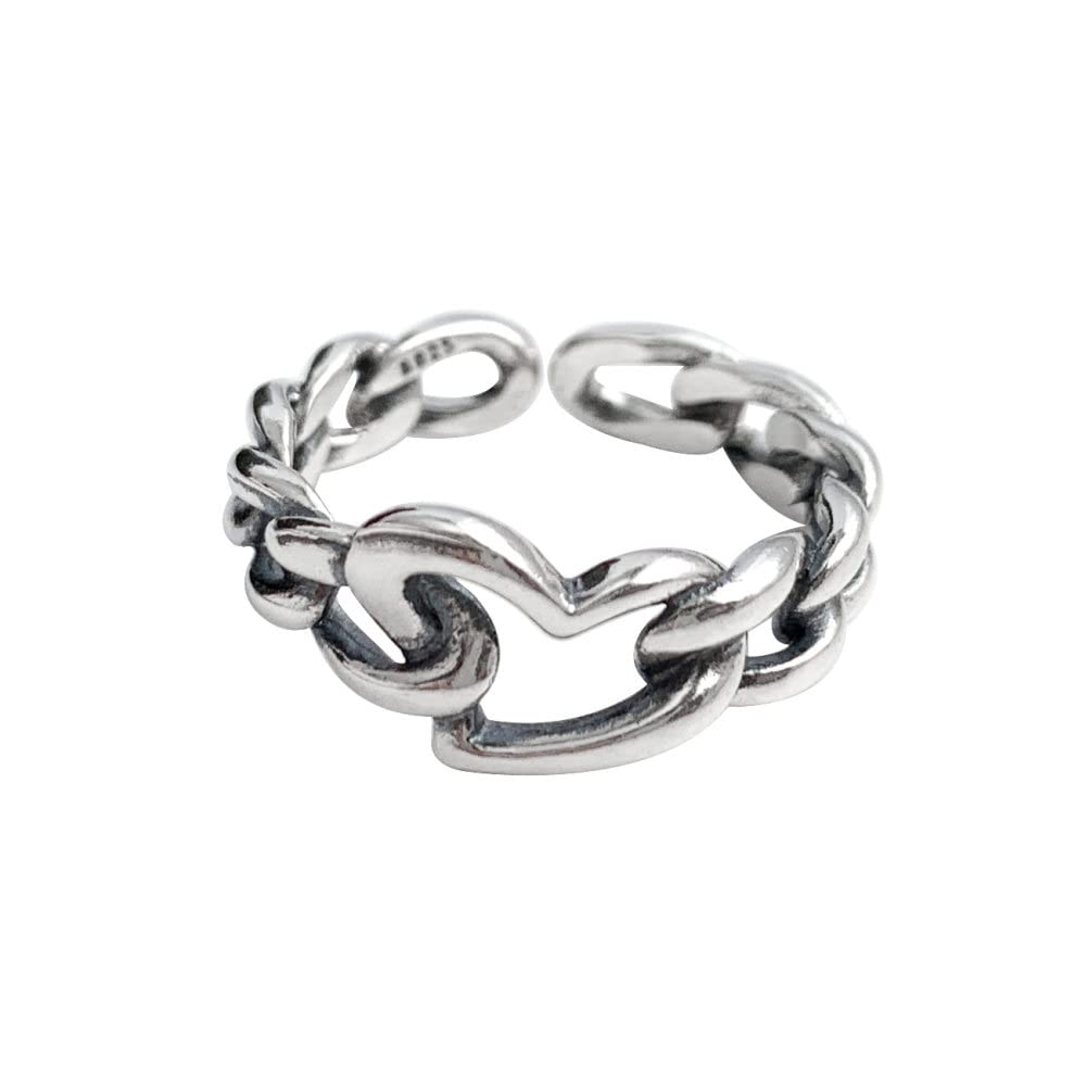 Ring Aus 925Er Sterlingsilber, S925 Sterling Silber Weben Liebe Herzen Ring Verstellbare Ringe Retro Offener Ring Silber Daumenring Ewigkeitsring Hochzeit Charme Schmuck Geschenke Für Männer Mädc